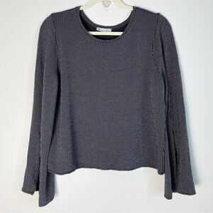 Zara Long Sleeves Shirt Top Trumpet Bell Black White Crop Boxy Stretch Medium